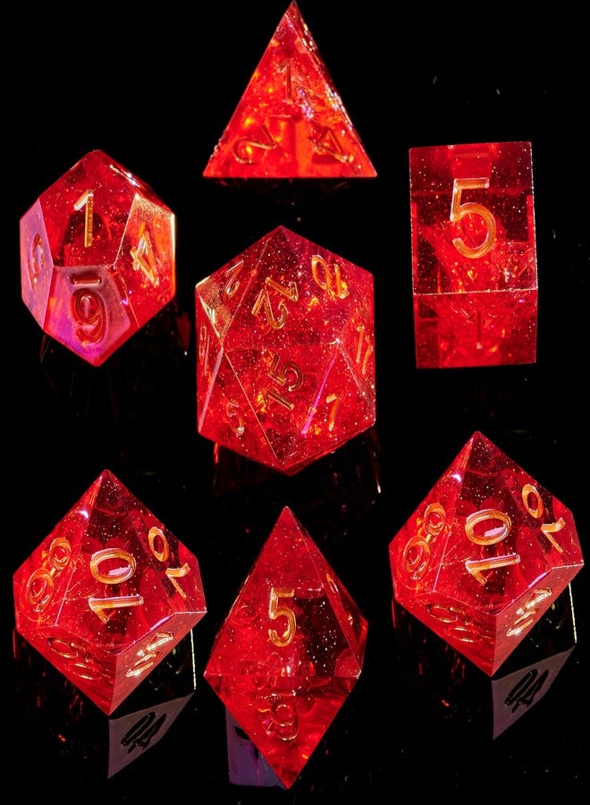 FugaCity DND Dice Set,Handmade Sharp Edge 7 Piece Resin Dice-Dungeons and Dragons Polyhedral Dice Set, D&D Dice Set with Gift Dice Case for RPG MTG Table Games (RED) - Image 1